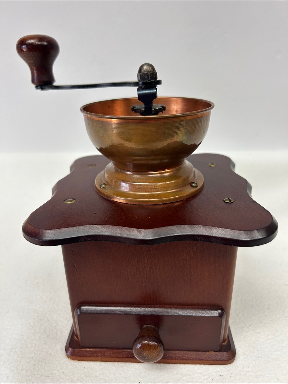 Vintage “ pede” Peter Dienes wooden  hand crank coffee grinder Made in Holland